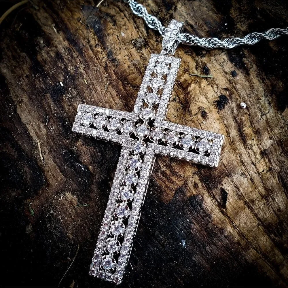 Dripped out channel Set Cross Necklace